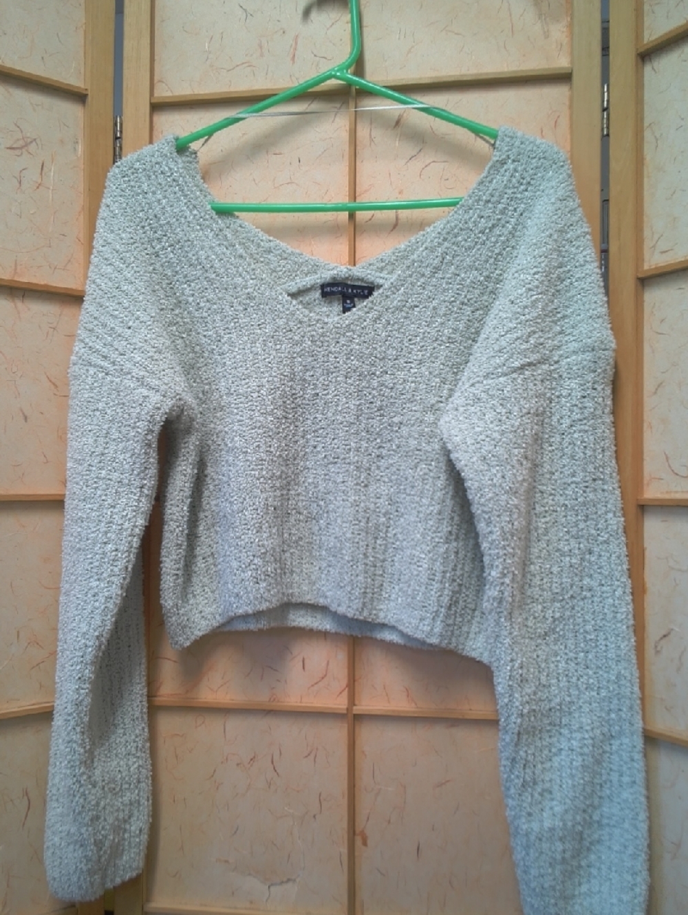 Kendall And Kylie Textured V-Neck Cropped Sweater in Light Mint Color Size S